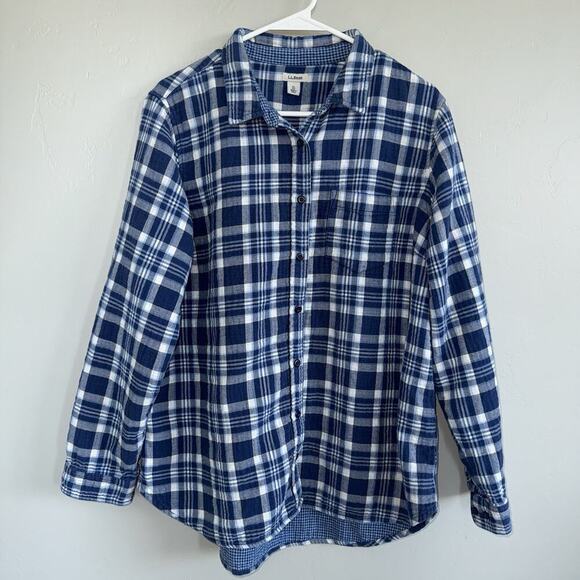 LL Bean Flannel Traditional Fit Button Down Shirt Mens XL Blue Plaid ID 503444 - Picture 9 of 9